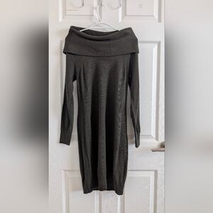 Paul Costelloe Merino Wool Sweater Dress Olive Green Cowl Neck Knit Midi Size M